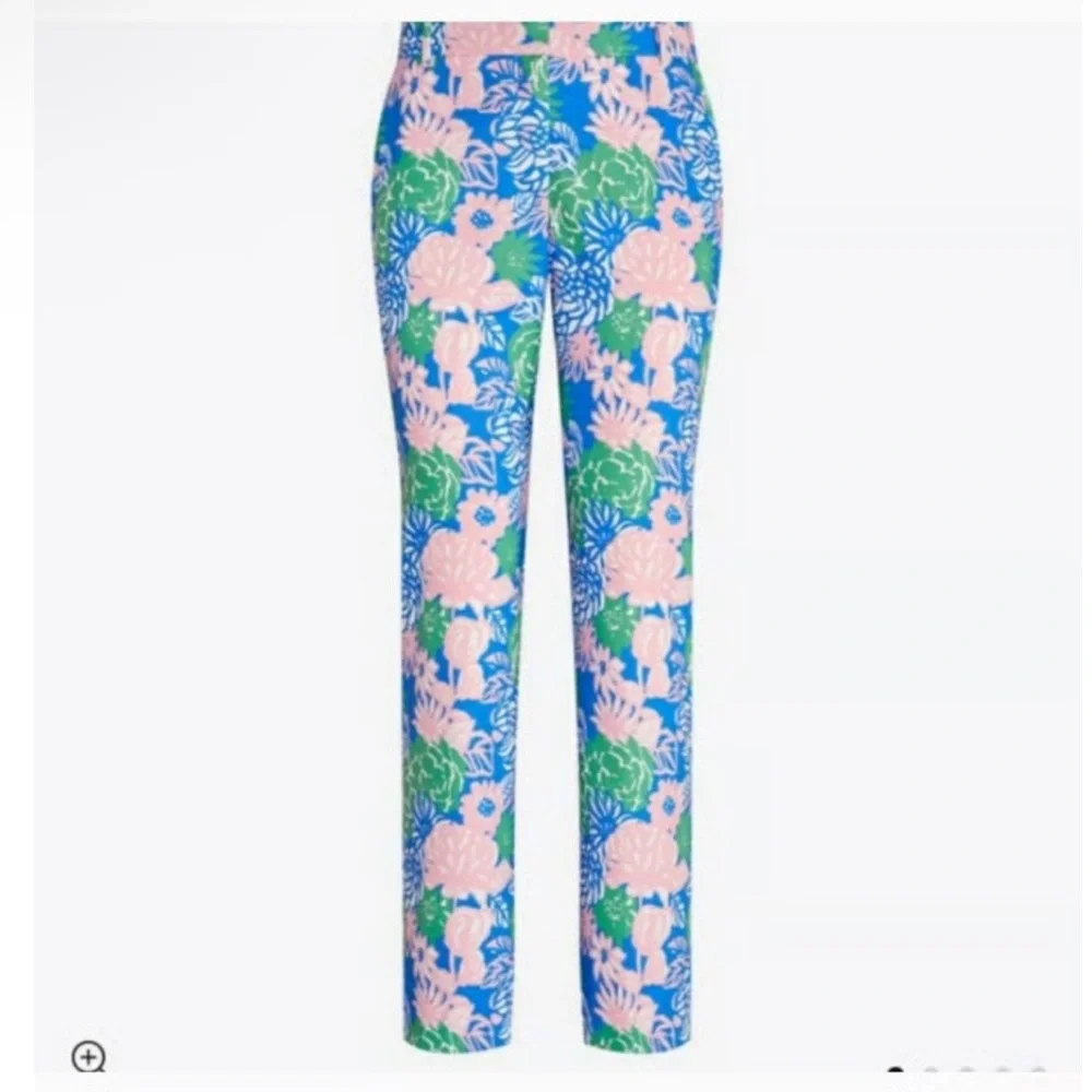 Tory Burch Sport Printed Tech Twill Golf Pants Women’s 0 Ribbon Bouquet Blue